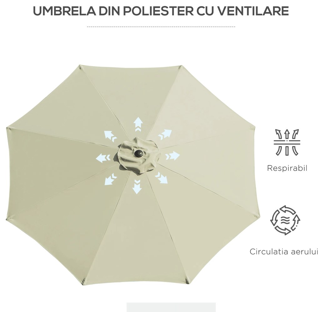 Outsunny Umbrelă de Grădină Înclinabilă, cu Manivelă și Tijă Demontabilă, din Metal și Poliester, Ø295x250 cm, Albastru | Aosom Romania