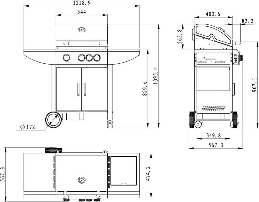 Grătar de grădină pe gaz din inox cu arzător lateral WELLINGTON + rotisor electric GRATUITĂ