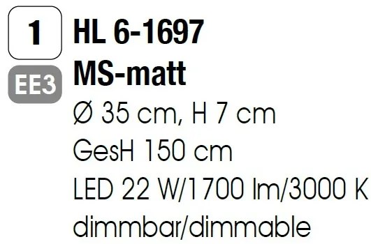 Lustra LED diamabila, Pendul metalic GOURMET Brushed Brass
