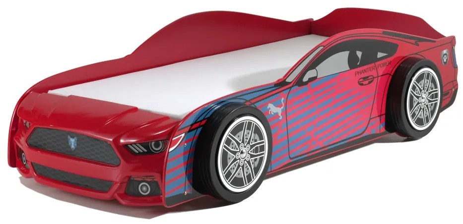Set Pat Mașină PANTHER POWER și Saltea BASIC COOL pentru Copii, 2 Piese, 90x200 cm, Roșu cu Albastru (MDF) – Auto – Vipack