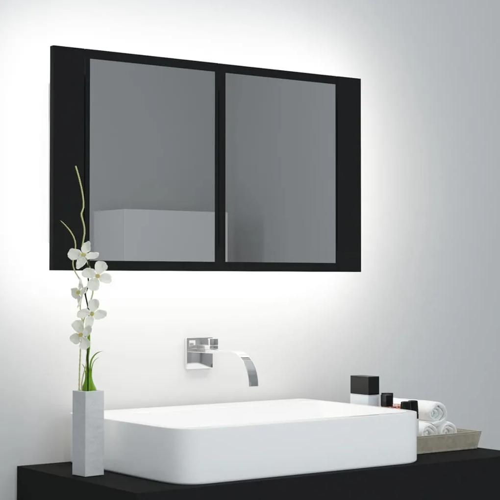 Dulap de baie cu oglinda si LED, negru, 80x12x45 cm Negru