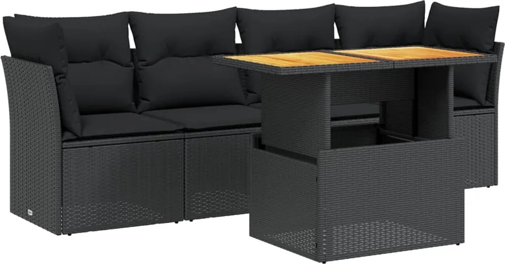 vidaXL Set mobilier de grădină cu perne, 5 piese, negru, poliratan