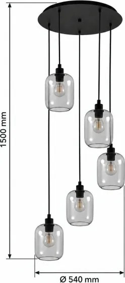 BRILAGI - lustra LED pe cablu RETRO GLASS 5xE27/60W/230V negru/gri fumuriu