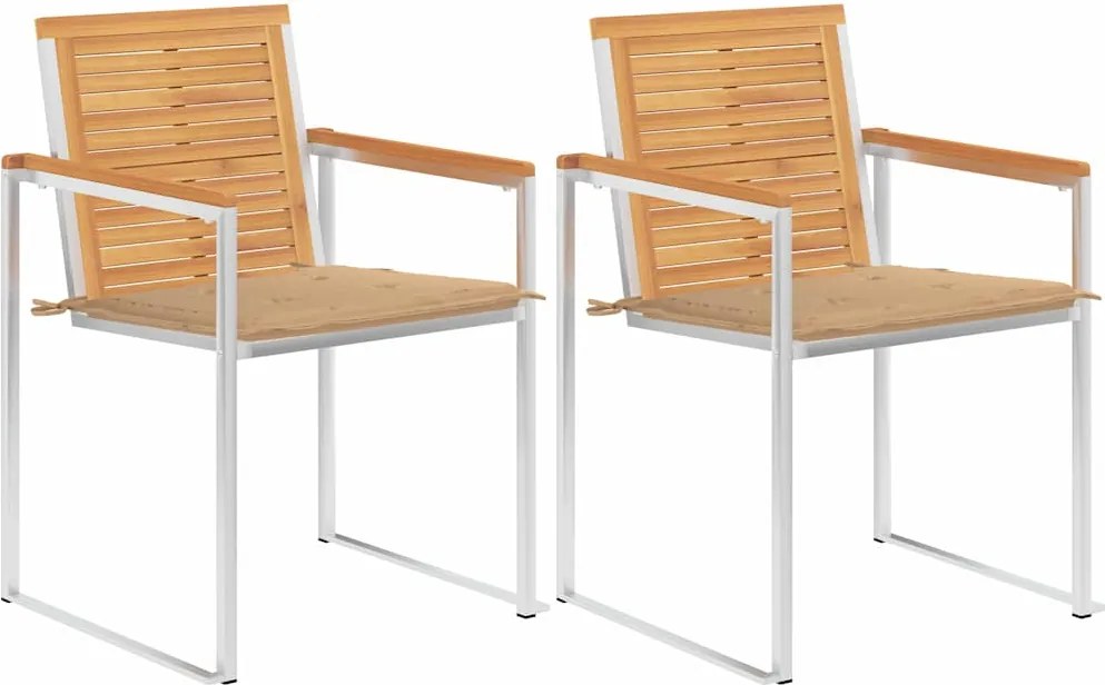 vidaXL Scaune de grădină cu perne, 2 buc., lemn masiv de tec și oțel