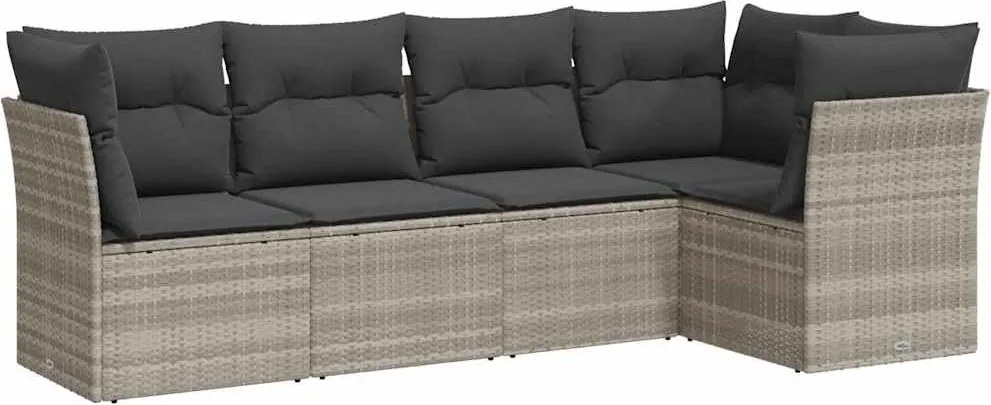 vidaXL Set canapele de grădină cu perne, 5 piese gri deschis poliratan