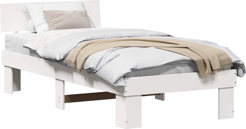 vidaXL Cadru de pat cu headboard Alb 100 x 200 cm Lemn de pin masiv