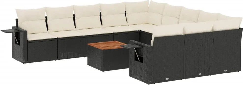 vidaXL Set canapele de grădină, 12 piese, cu perne, negru, poliratan
