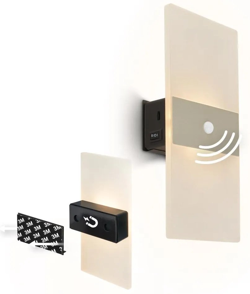 Briloner 3888012 - Aplica LED reîncărcabilă de perete cu senzor AURA, 2,5W/5V, 1800 mAh, mată