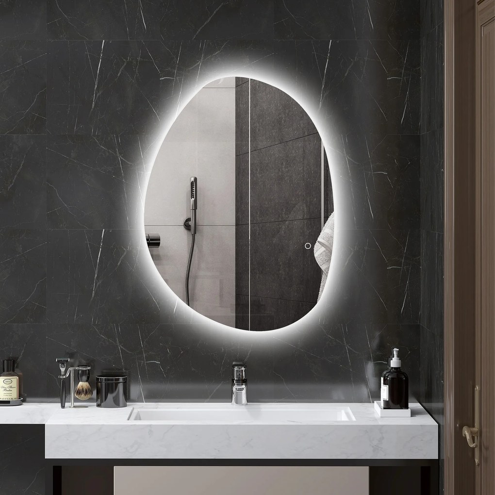 HOMCOM Oglindă de Baie LED cu Comutator Tactil Inteligent și  Intensitate Reglabilă, 80x5x60 cm, Argintiu | Aosom Romania