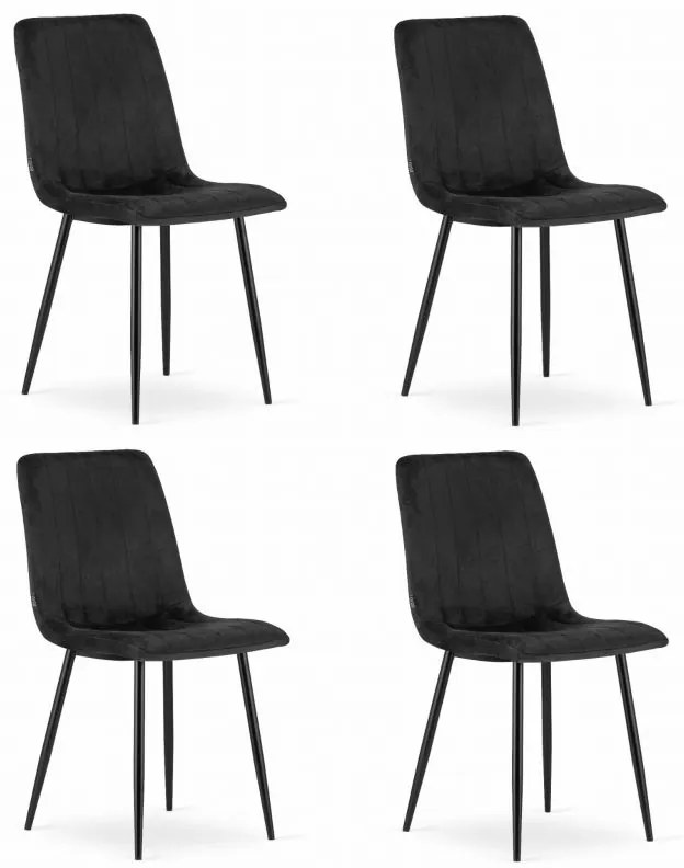 Set 4 Scaune LAVA - Catifea Negru / Negru