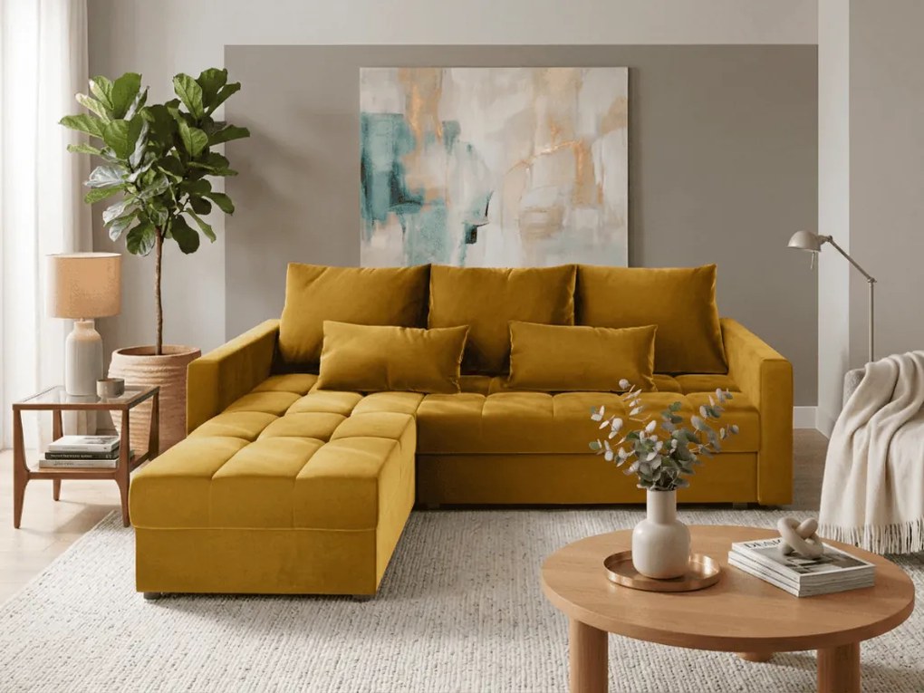 Canapea coltar extensibil ZENOVA 220 x 140 cm, reversibila - galben mustar