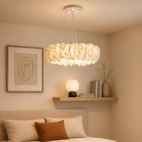 Brilagi - Lustră LED suspendată pe cablu FEATHER, 3x E27/40W/230V + 3x LED/3W, Ø 40 cm, albă