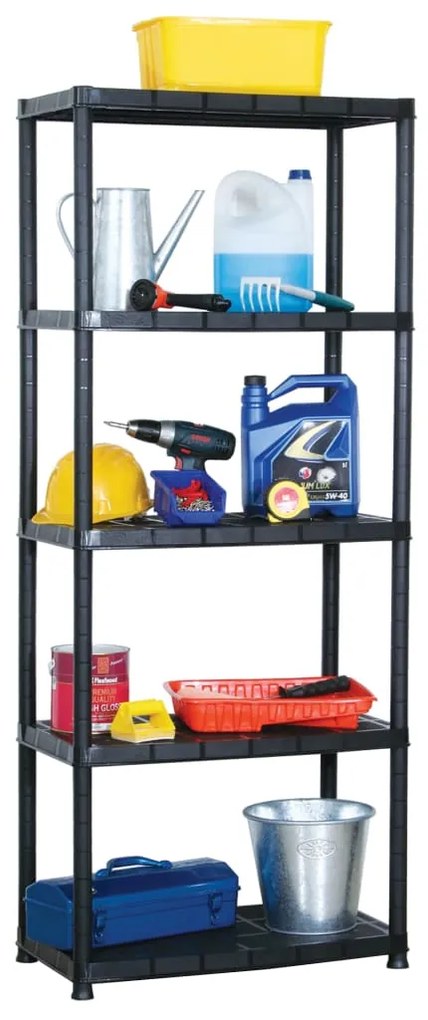vidaXL Raft de depozitare cu 5 polițe, negru, 71x38x170 cm, plastic