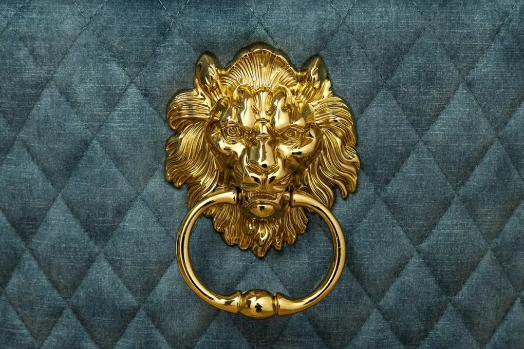 Set 2 scaune Stil Baroc, Catifea, Albastru Petrol, Metal, Auriu, Castle