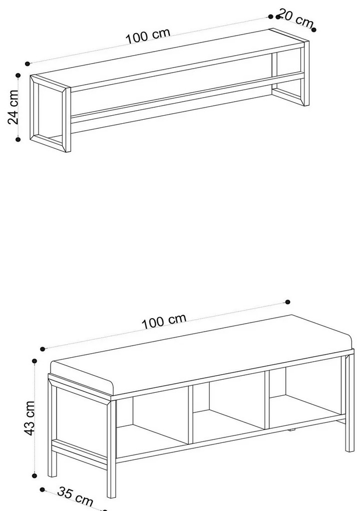 Cuier de perete cu bancă Shana Oak and Black