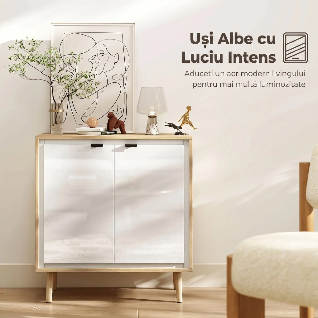 HOMCOM Dulap Modern cu 2 Uși și Raft Reglabil 72x35x77cm Alb și Stejar | Aosom Romania
