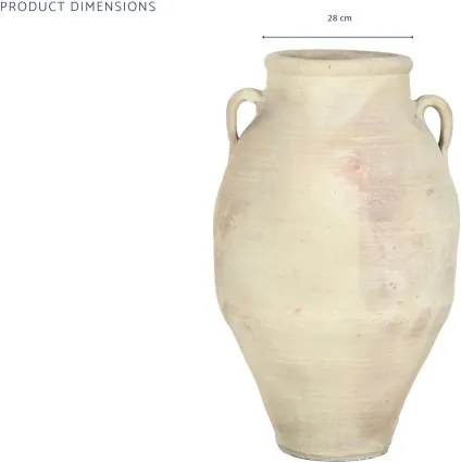 Vas decorativ amforă din teracotă artizanală, finisaj craft alb-crem, cu 2 anse, 55×55×96 cm, „Jerba"
