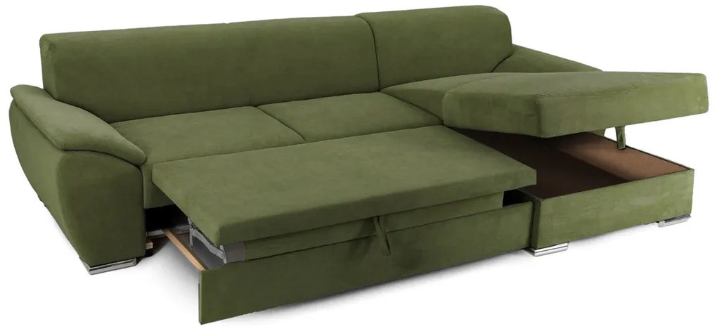 Colțar Extensibil PICASSO, cu ladă de depozitare, variante stânga/dreapta 300x170x80 cm, Verde-Enjoy / Dreapta
