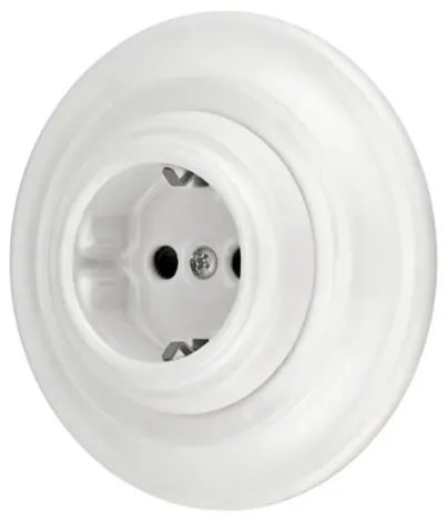 Priză de perete retro din porțelan cu ramă SCHUKO 250V/16A, albă - Bohemia-Design