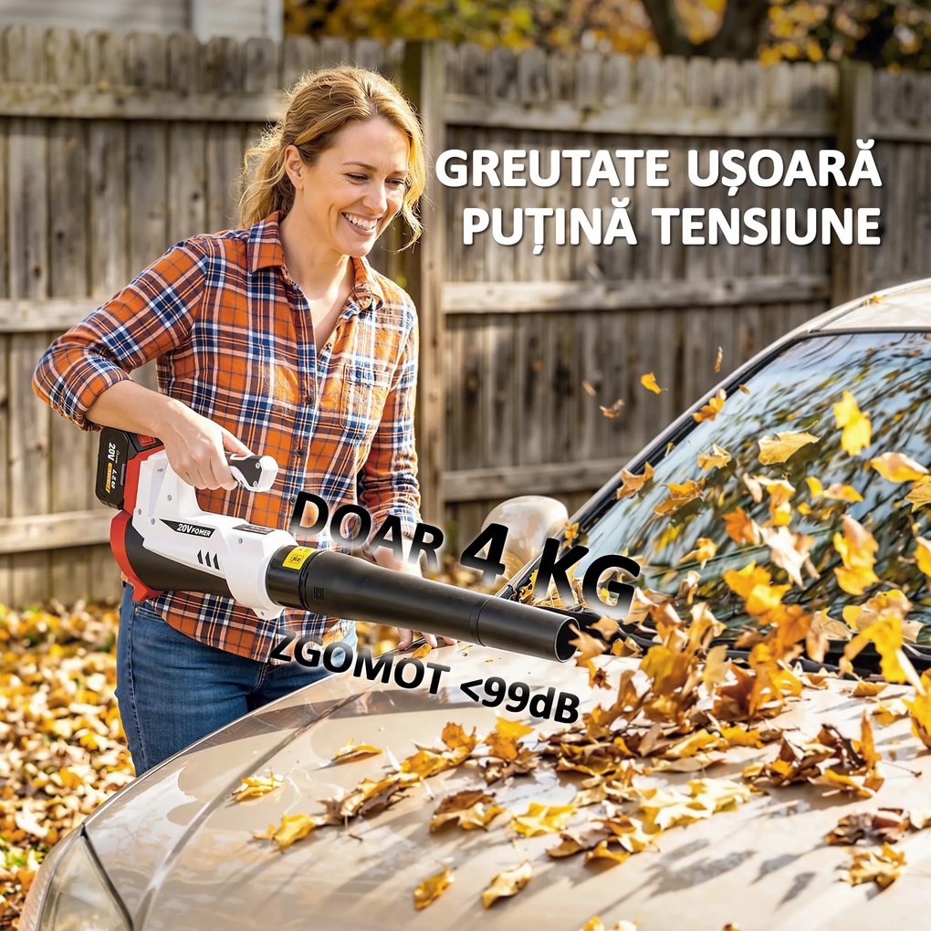 Outsunny Suflător cu Baterie 18V, Suflător de Frunze cu Baterie 4Ah, Motor Fără Perii 250W, 6 Niveluri de Viteză 149 km/h, Turbo Boost, Încărcător, Ușor, pentru Grădină, Frunze, Zăpadă, Praf | Aosom Romania