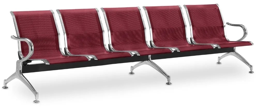 Banca metalica pentru sala de asteptare REST, 5 locuri, rosie