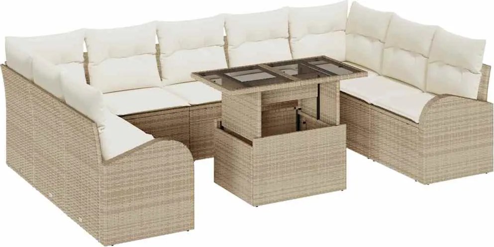 vidaXL Set de canapele pentru grădină cu pernă 10 pcs Bej Rattan poli