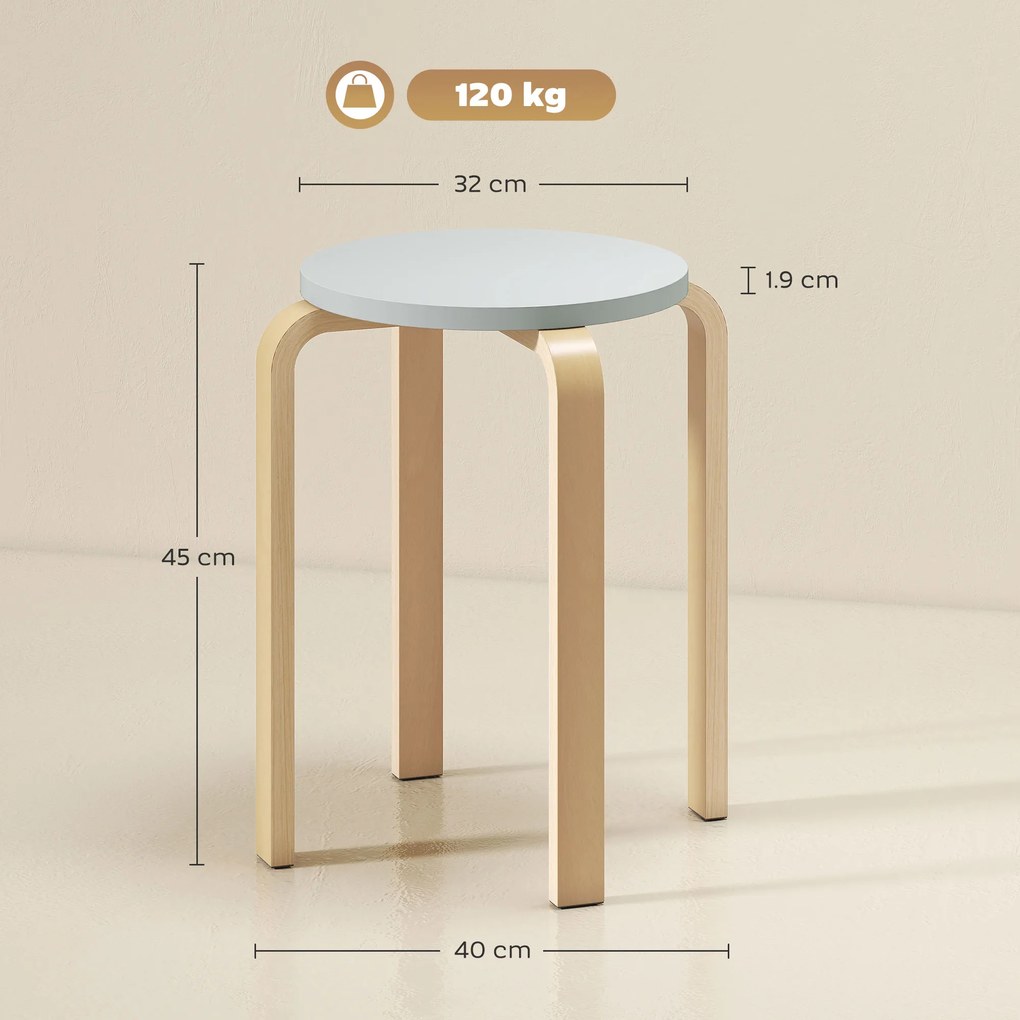 HOMCOM Set de Scaune Stivuibile pentru 4 Persoane, Scaune Moderne de Stivuire, Scaune Rotunde fără Spate, 40x40x45 cm, Lemn Natural | Aosom Romania