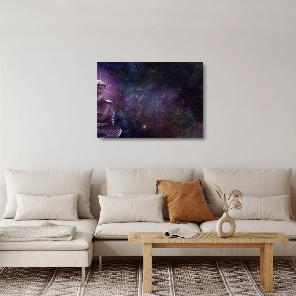 Tablou pe sticlă - Buddha cu florile vieții (70x50 cm)