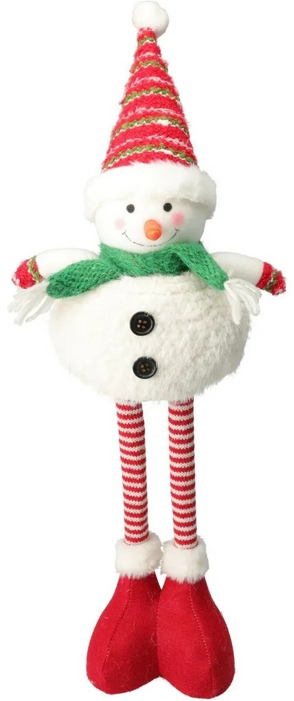 Snowman standing with green scarf, telescopic legs, 57 cm
