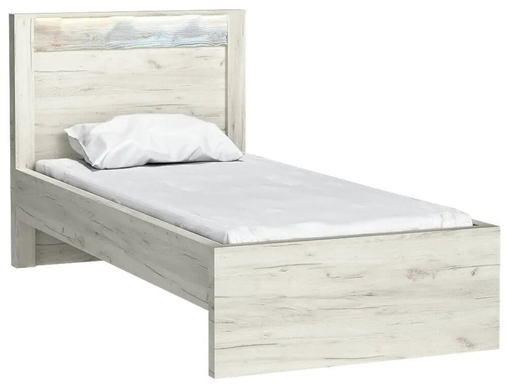 Pat de o persoană 90 cm Indie 20 (cu iluminat LED) (cu somieră) (craft alb). 1057810