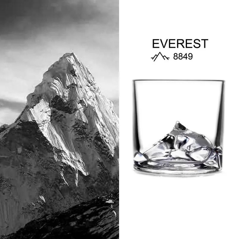 Set de pahare de whisky LIITON L10200 Everest, 270 ml, 4 buc., pereți groși, fund 3D în formă de vârful Everest, transparent