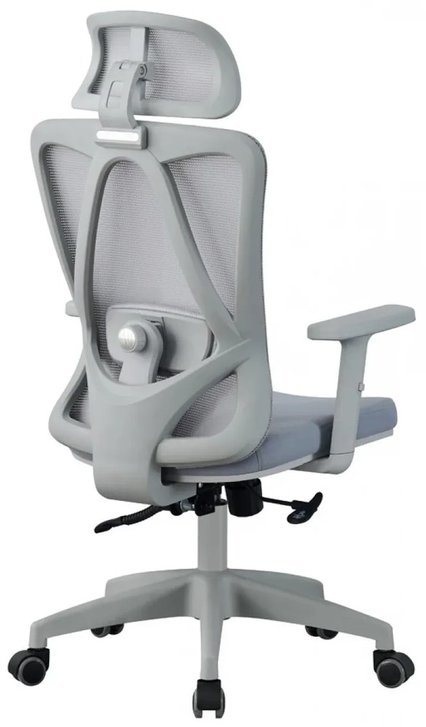 Scaun ergonomic, suport lombar reglabil, tetiera reglabila, cotiera 2D, reglare pe inaltime, mecanism inclinare/blocare in 3 pozitii, pivotant, Mesh, Gri