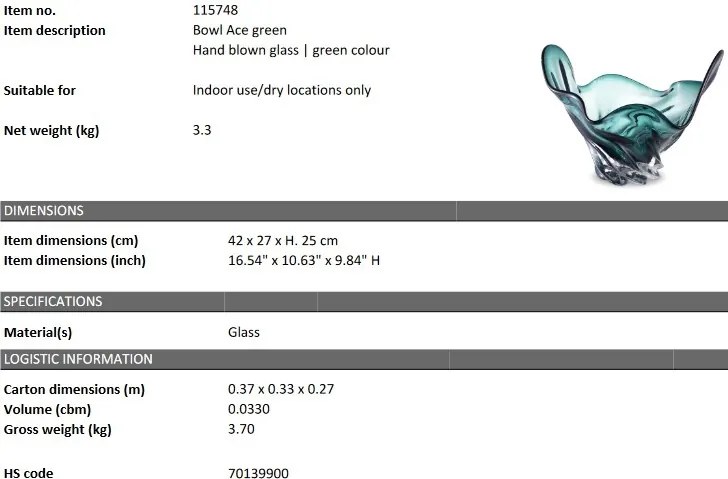 Bol/ Obiect decorativ LUX Ace, verde 115748 HZ