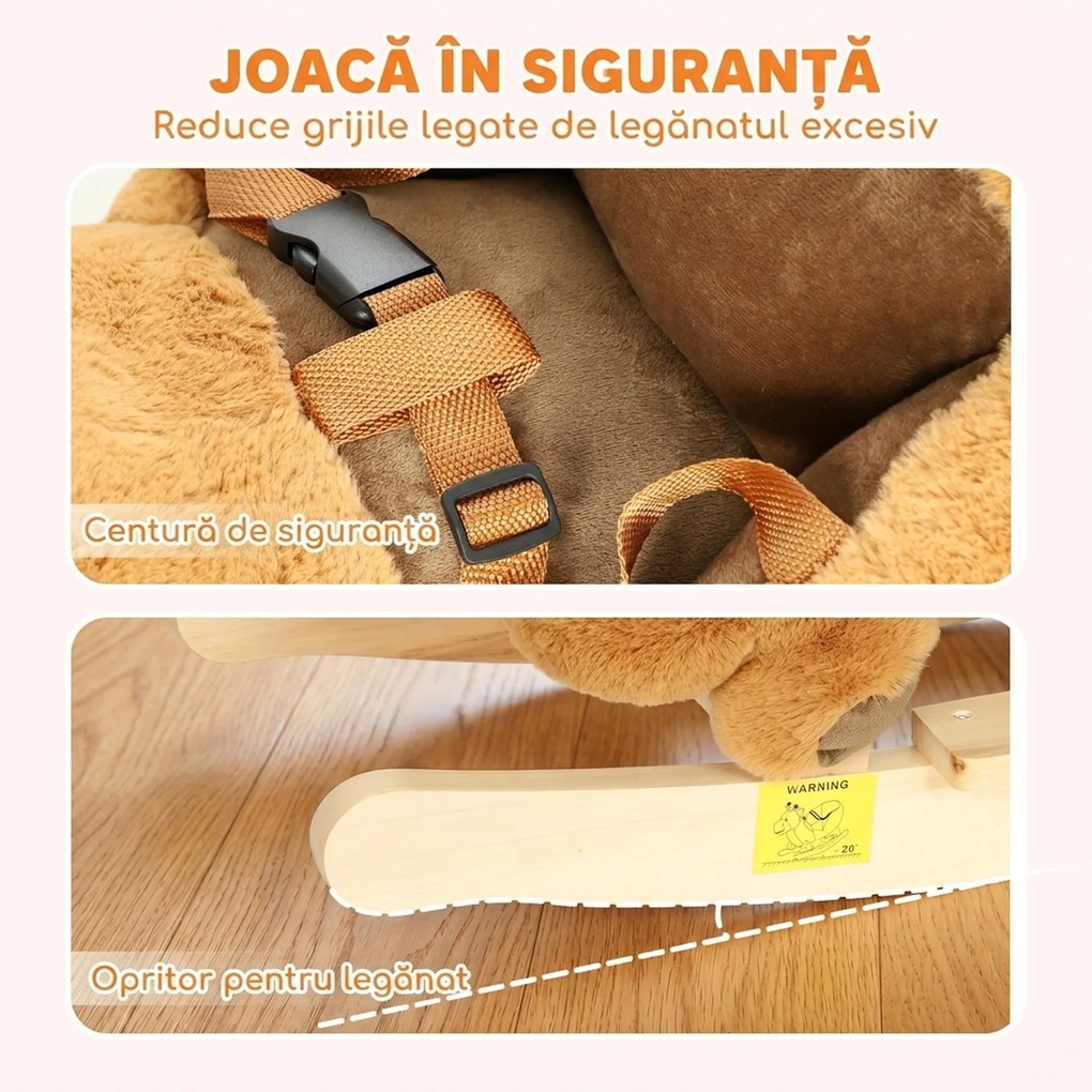 AIYAPLAY Balansoar pentru Copii 1-3 Ani, Veveriță din Pluș cu Sunete și Centură de Siguranță, Maro | Aosom Romania