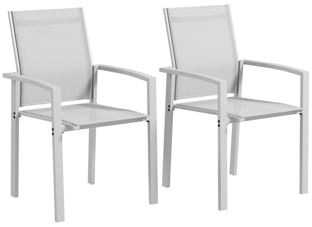 Outsunny Set de 2 Scaune de Grădină cu Cadru din Aluminiu, Plasă Respirabilă și Cotiere, 56x58x89 cm, Gri Deschis | Aosom Romania