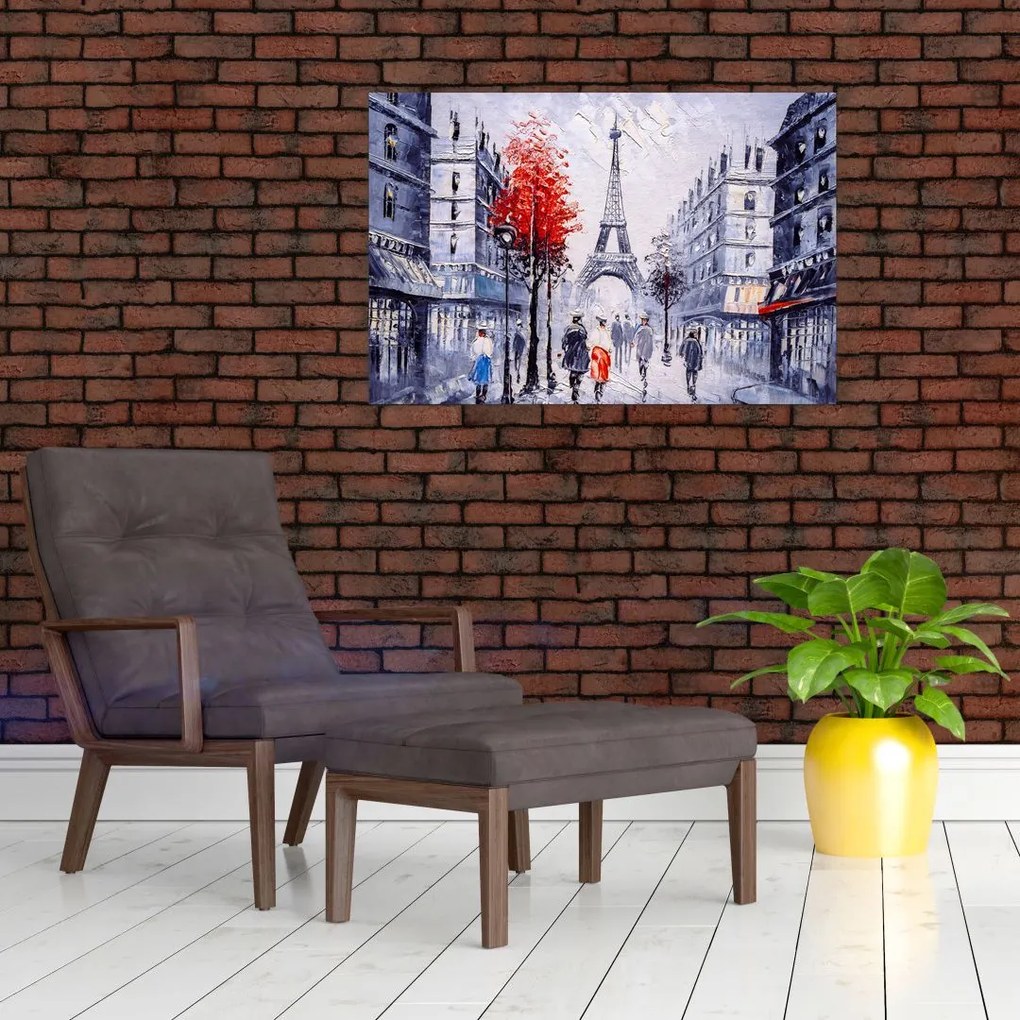 Tablou - Străzi din Paris, pictură în ulei (90x60 cm)