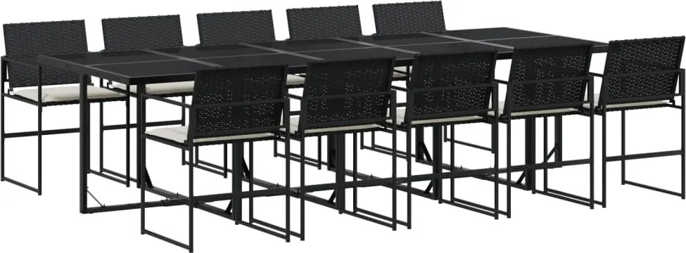 vidaXL Set mobilier de exterior cu perne, 11 piese, negru, poliratan
