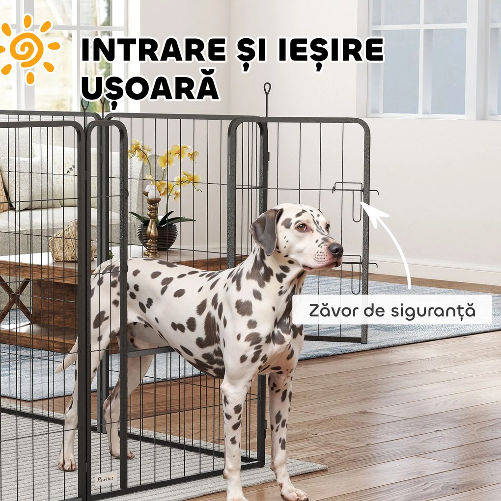 PawHut Țarc cu 12 Panouri din Oțel pentru Câini de Talie Medie, 80 cm Înălțime, Negru | Aosom Romania