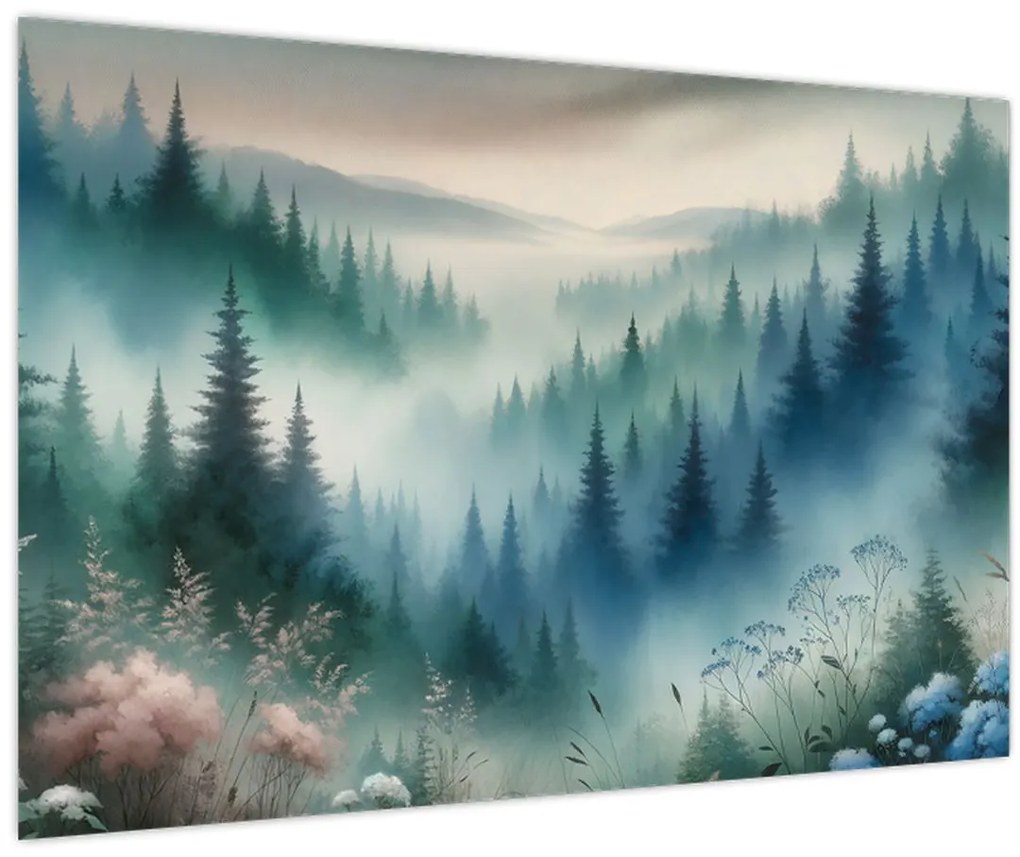 Tablou - Peisaj forestier cu ceață (90x60 cm)