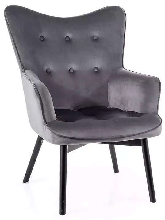 Fotoliu Carmen velvet gri Blu14/negru mat