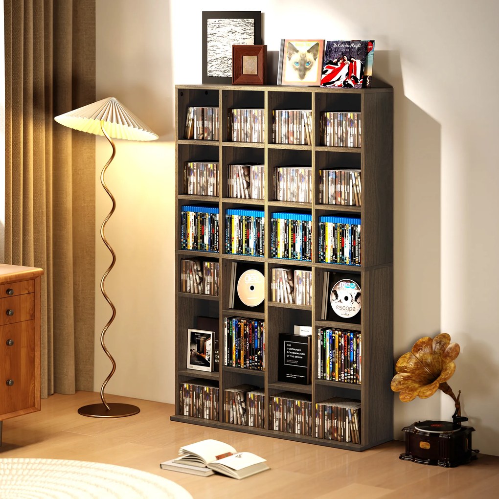 HOMCOM Mobilier de depozitare multimedia 456 CD/ 336 DVD - bibliotecă din lemn cu rafturi reglabile, 89 x 130,5 cm, maro | Aosom Romania