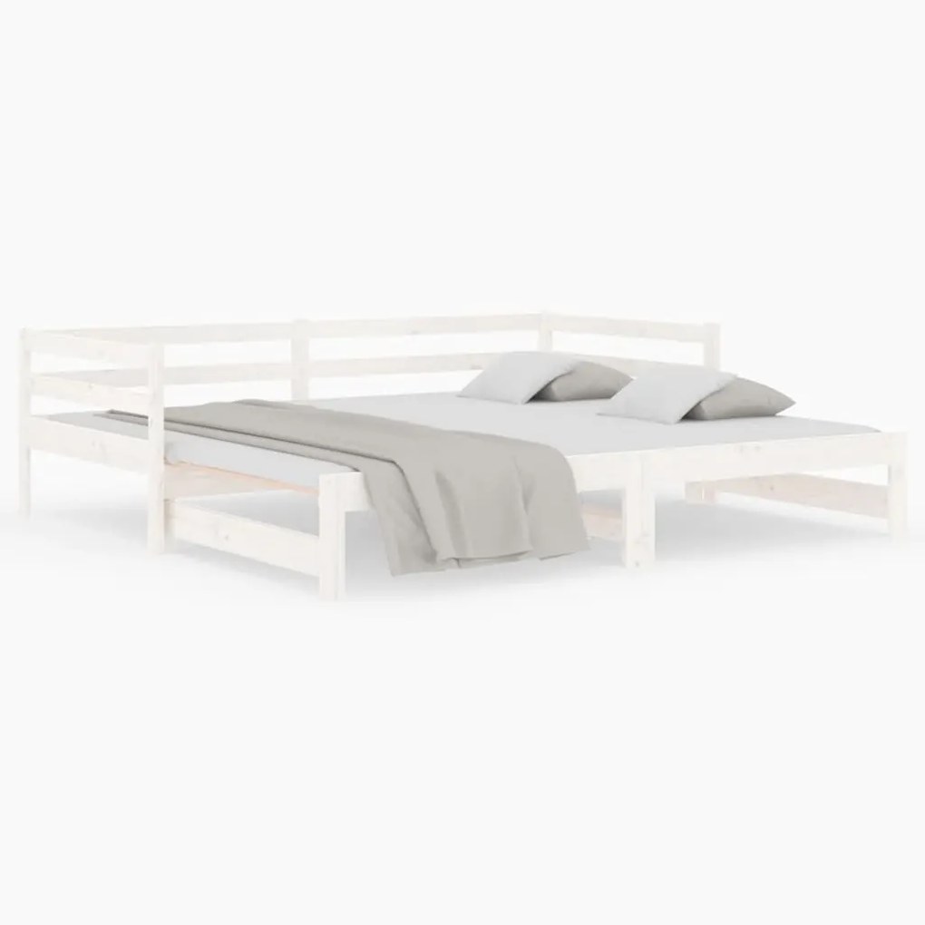 814695 vidaXL Pat de zi extensibil, alb, 2x(80x200) cm, lemn masiv de pin