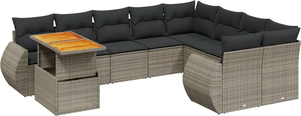 vidaXL Set mobilier de grădină cu perne, 10 piese, gri, poliratan