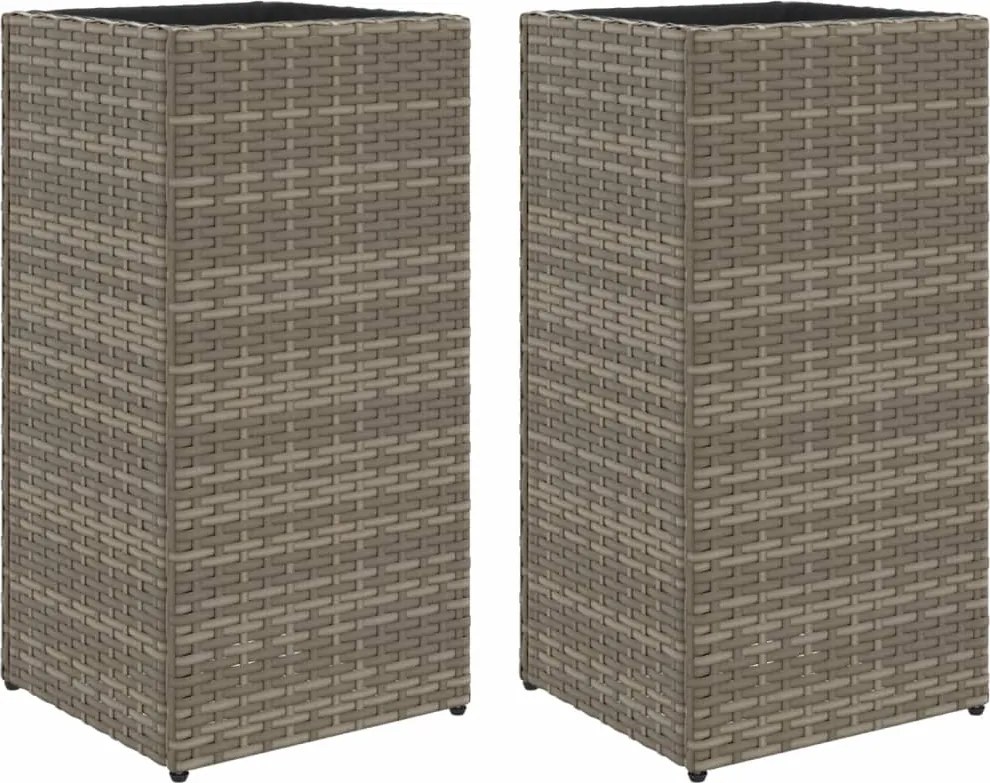 vidaXL Jardiniere de grădină, 2 buc., gri, 30x30x60 cm, poliratan