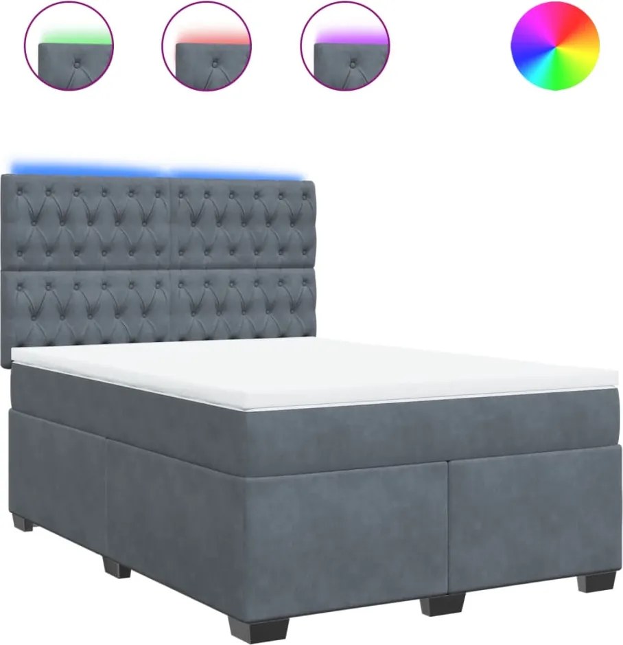vidaXL Pat box spring cu saltea, gri închis, 140x190 cm, catifea