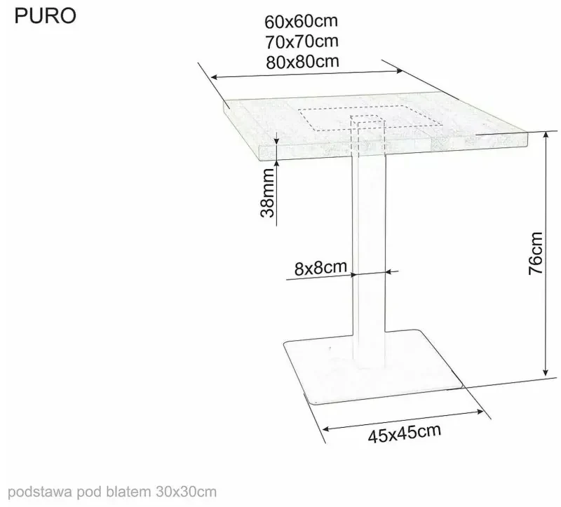 Masa de dining neagra cu blat in decor stejar PURO 70x70