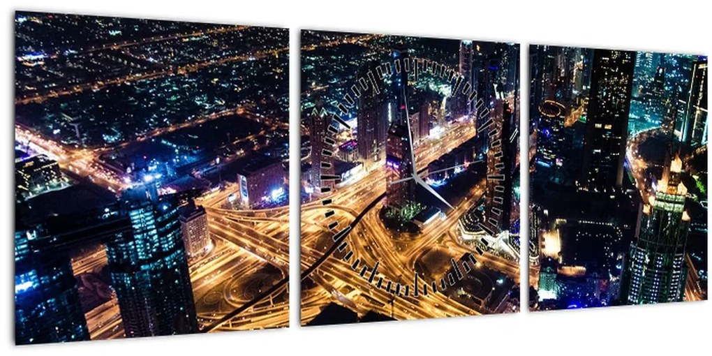 Tablou cu oraș nocturn (cu ceas) (90x30 cm)