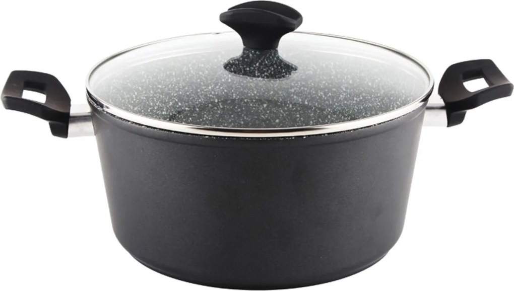 Oala cu capac sticla Zilan ZLN3321, Diametru 24 cm, Inaltime 12 cm, Material aluminiu, Interior granit, Compatibil inductie
