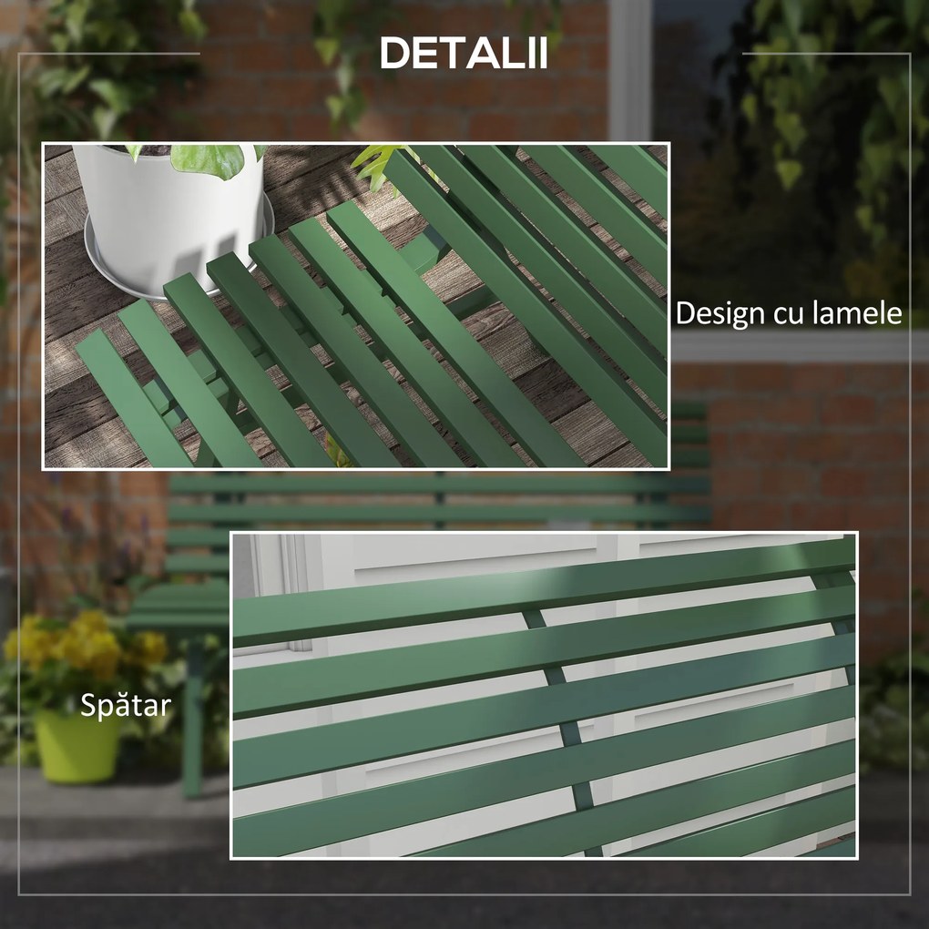 Outsunny Bancă pentru Grădină, Banca de Exterior pentru Terasă cu Șezut și Spătar cu Lamele, 123x67x79 cm, Verde | Aosom Romania