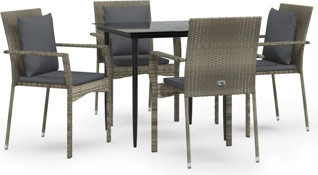vidaXL Set mobilier grădină cu perne, 5 piese, negru și gri, poliratan